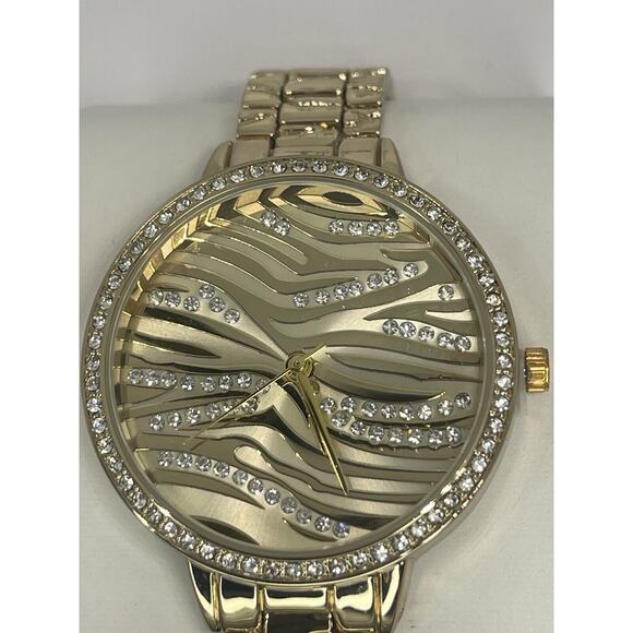 Gold Tone Textured Style Crystal Bezel Bracelet Watch Women\'s Trendy Fashion NEW main image 13